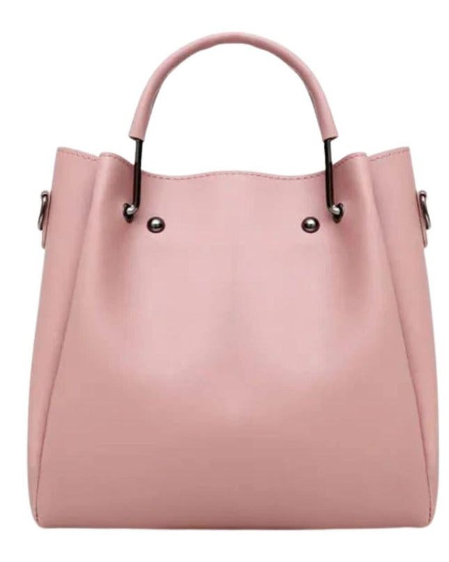 Pink Leather Bucket Bag with Tassel