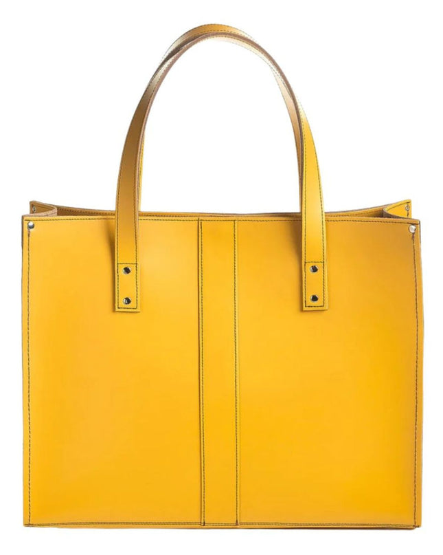 Yellow Leather Tote Bag Structured Design