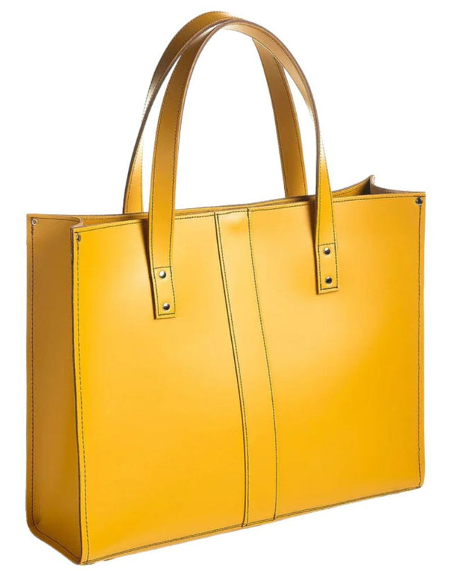 Yellow Leather Tote Bag Structured Design