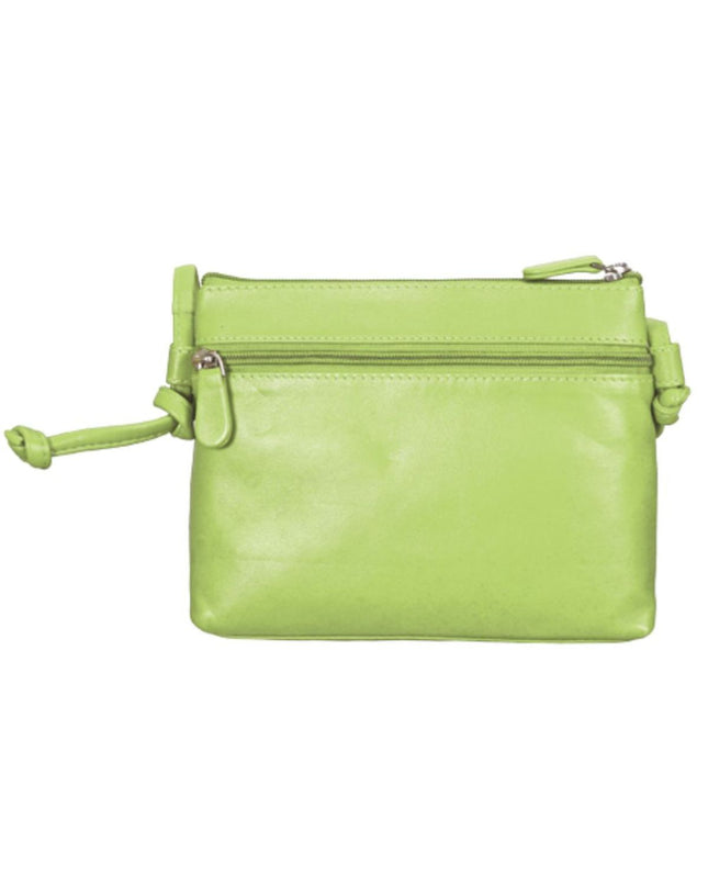 Green leather handbag on a white background