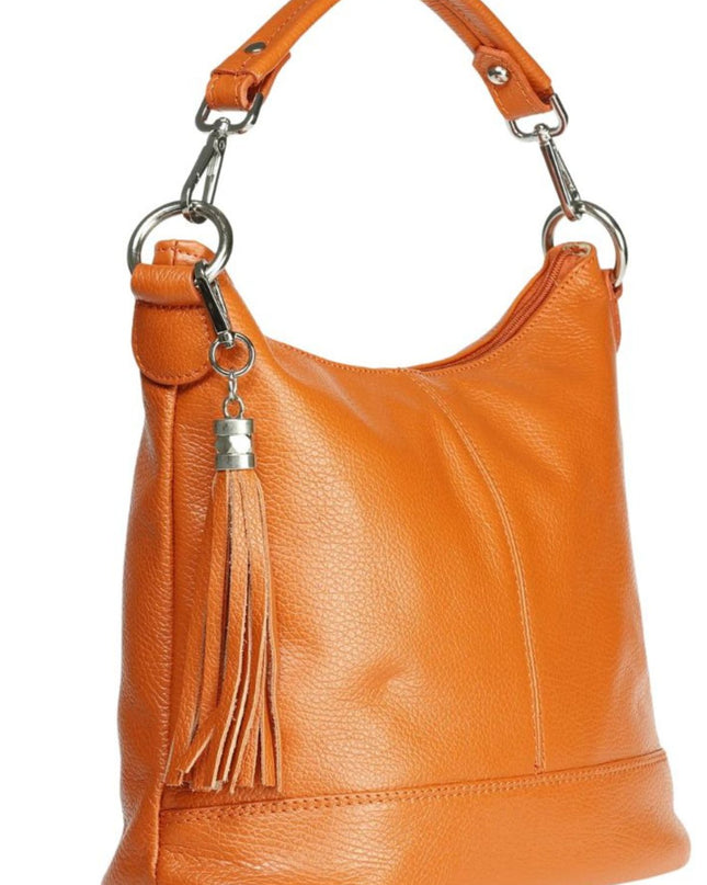 Women Tan Leather Hobo Bag with Tassel