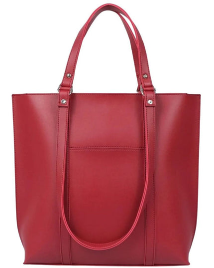 Burgundy Leather Tote Bag with Front Pocket