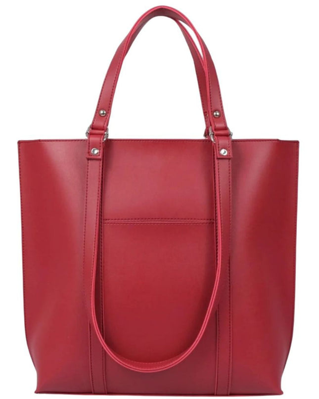 Burgundy Leather Tote Bag with Front Pocket