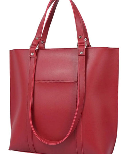Burgundy Leather Tote Bag with Front Pocket
