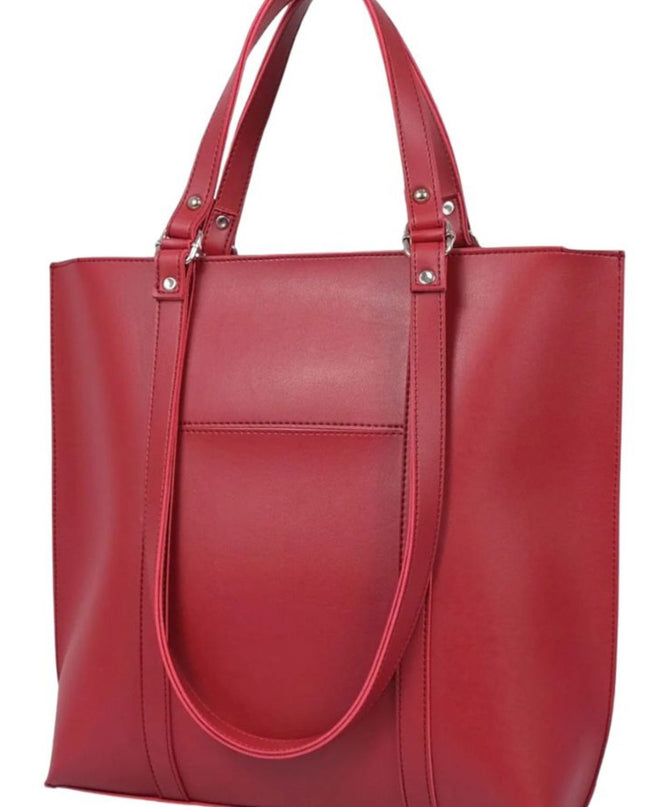 Burgundy Leather Tote Bag with Front Pocket