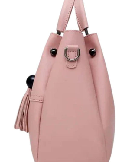 Pink Leather Bucket Bag with Tassel