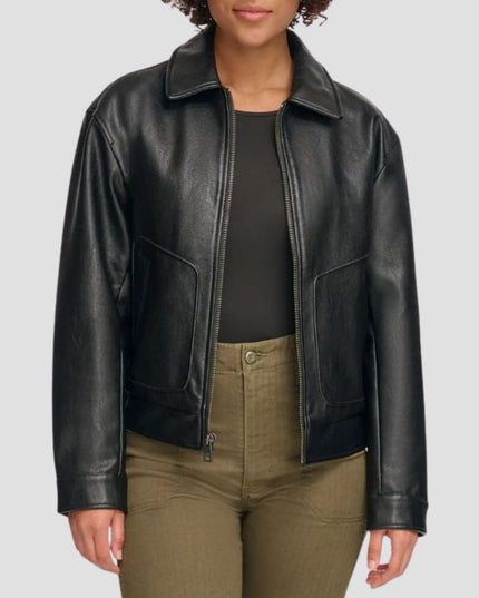 Faux Leather Bomber Jacket