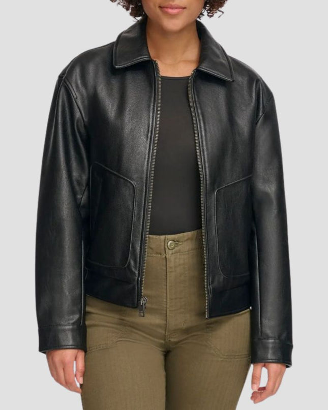 Faux Leather Bomber Jacket