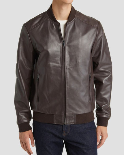 Brown Leather Bomber Jacket