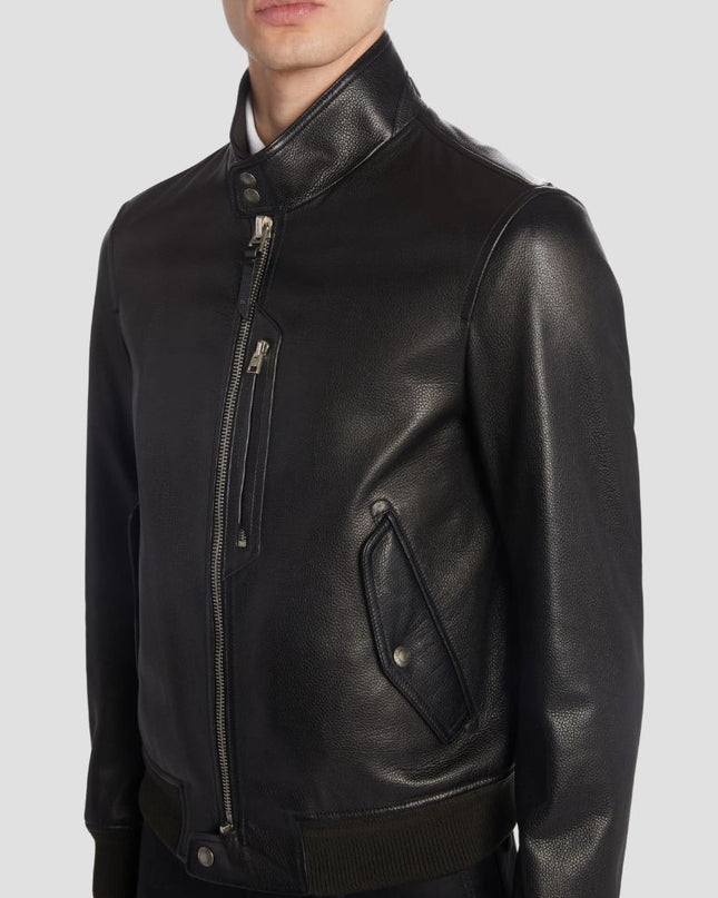 Black Leather Bomber Jacket
