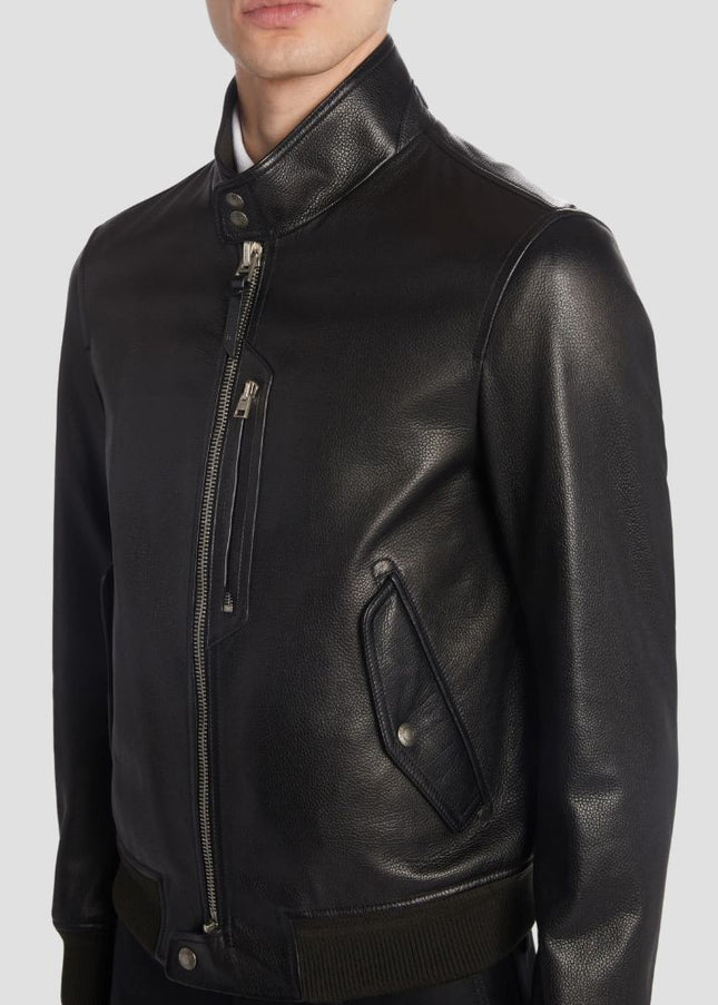 Black Leather Bomber Jacket