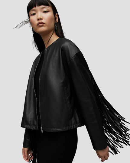 Darcy Leather Tassel Bomber Jacket