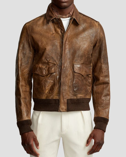Vintage Brown Leather Bomber Jacket