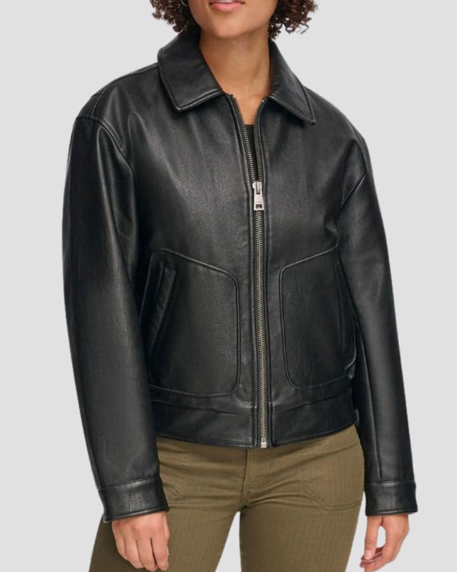 Faux Leather Bomber Jacket