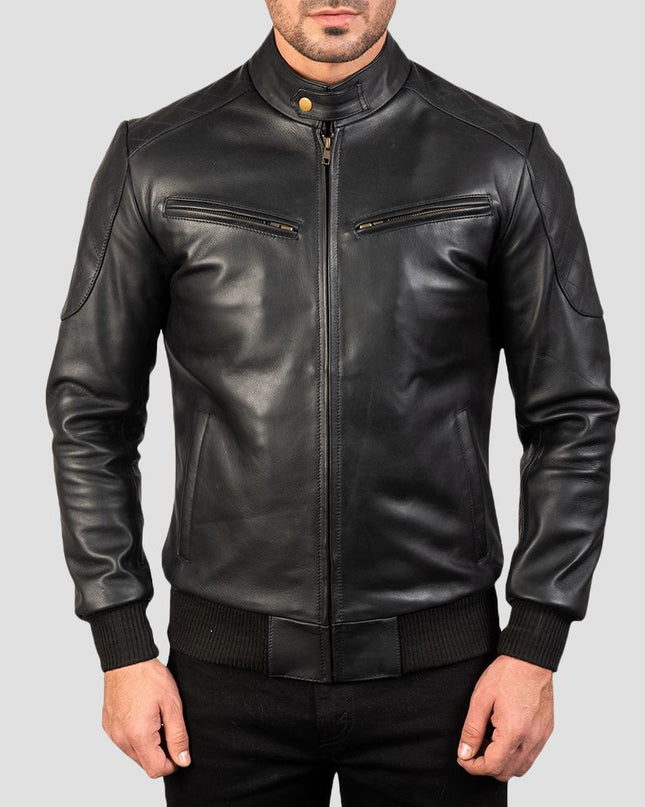 Stitched Quilted Black Bomber Jacket Mens