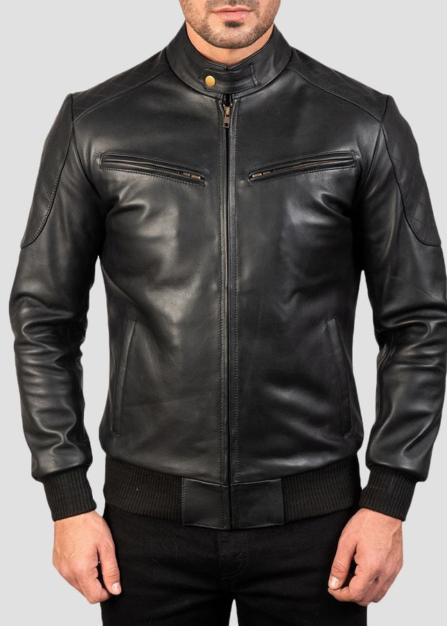 Stitched Quilted Black Bomber Jacket Mens
