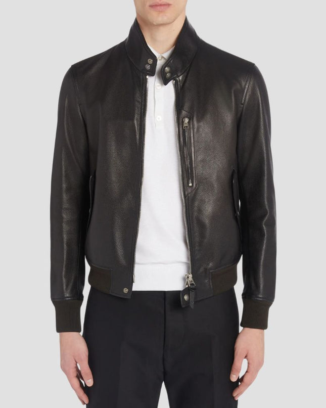 Black Leather Bomber Jacket