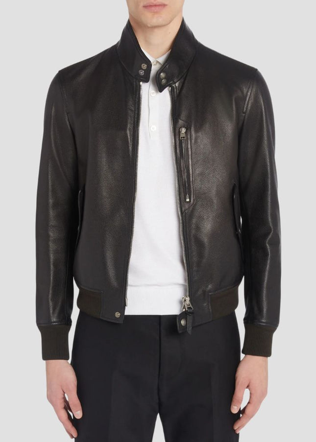 Black Leather Bomber Jacket