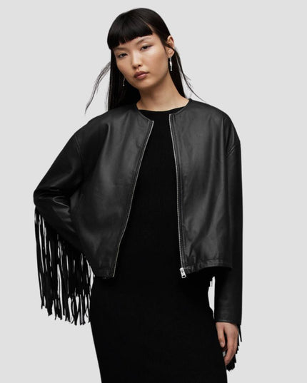 Darcy Leather Tassel Bomber Jacket
