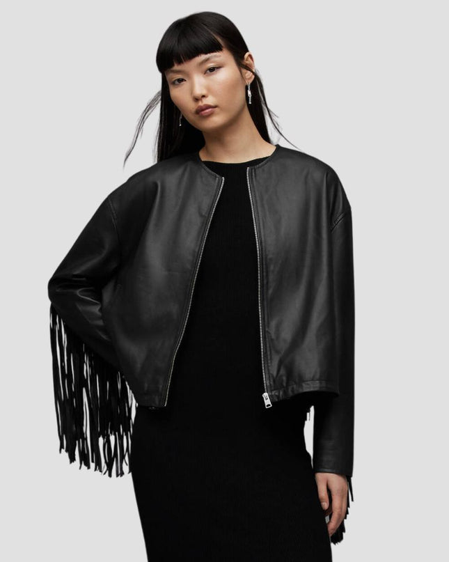 Darcy Leather Tassel Bomber Jacket