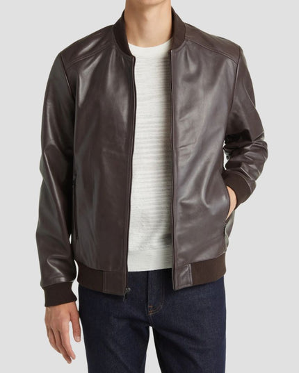 Brown Leather Bomber Jacket