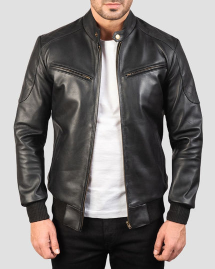 Stitched Quilted Black Bomber Jacket Mens