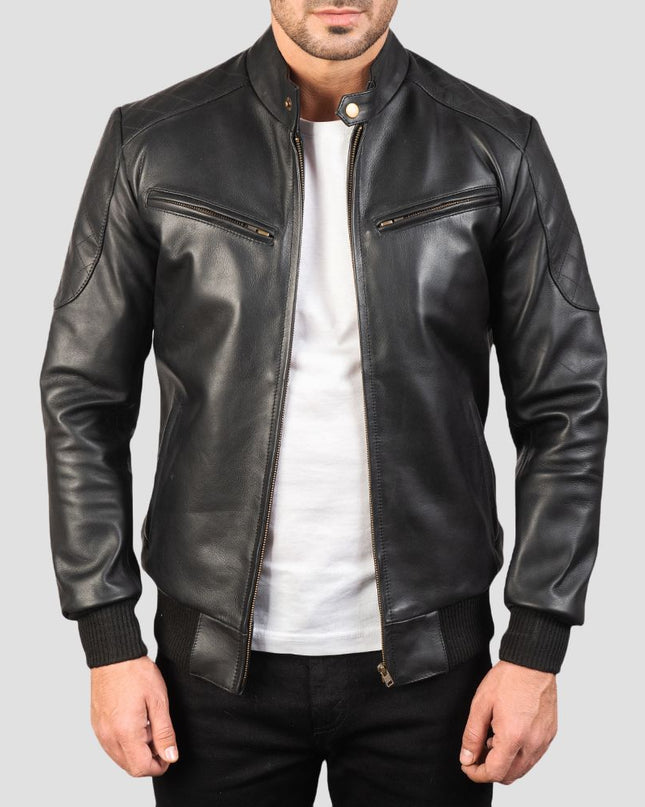 Stitched Quilted Black Bomber Jacket Mens