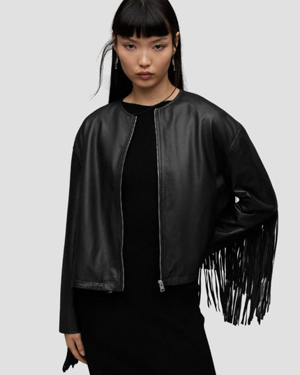 Darcy Leather Tassel Bomber Jacket