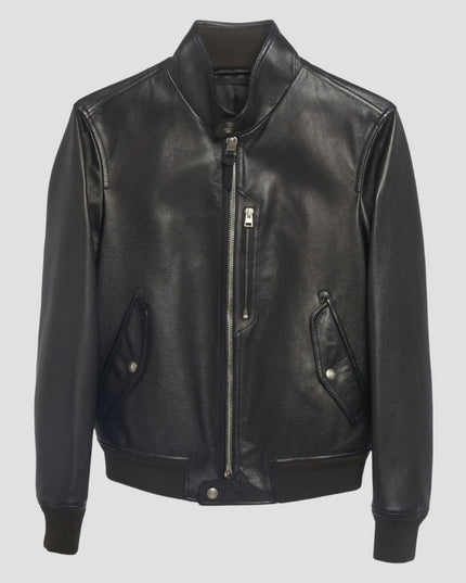 Black Leather Bomber Jacket