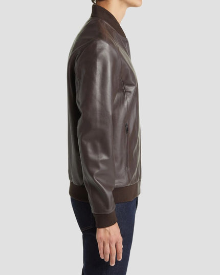 Brown Leather Bomber Jacket