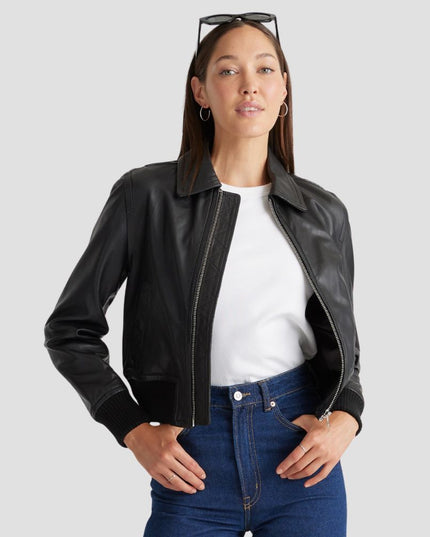 100% Washed Leather Bomber Jacket