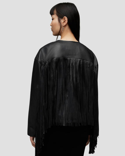 Darcy Leather Tassel Bomber Jacket