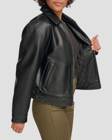 Faux Leather Bomber Jacket