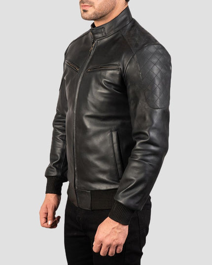 Stitched Quilted Black Bomber Jacket Mens