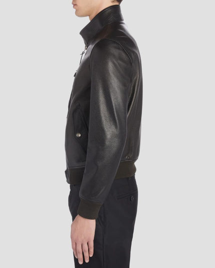 Black Leather Bomber Jacket