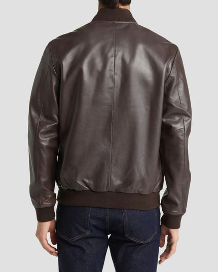 Brown Leather Bomber Jacket