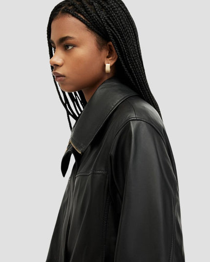 Etta Funnel Neck Leather Bomber Jacket