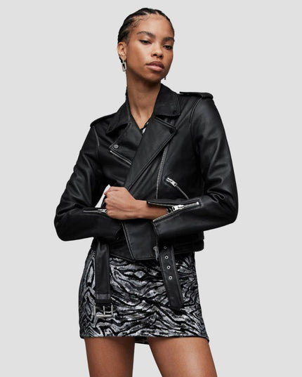 Balfern Belted Hem Leather Biker Jacket