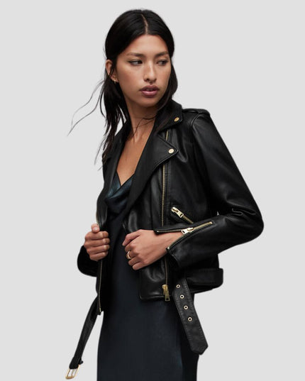 Balfern Belted Hem Leather Biker Jacket