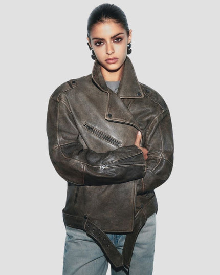 DistressedI Leather Biker Jacket