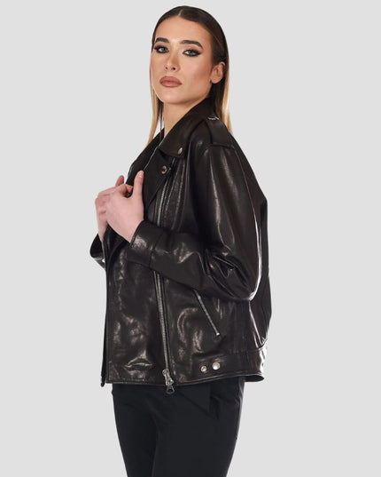 Black vintage leather biker jacket comfort fit
