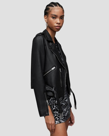 Balfern Belted Hem Leather Biker Jacket