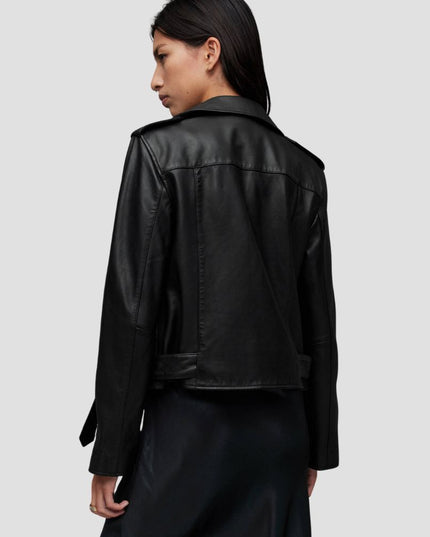 Balfern Belted Hem Leather Biker Jacket