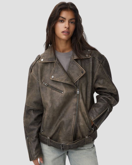 DistressedI Leather Biker Jacket