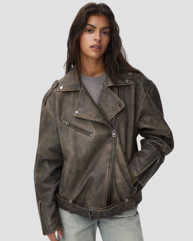 DistressedI Leather Biker Jacket
