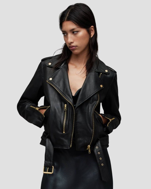 Balfern Belted Hem Leather Biker Jacket