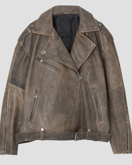 DistressedI Leather Biker Jacket