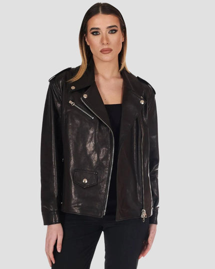 Black vintage leather biker jacket comfort fit
