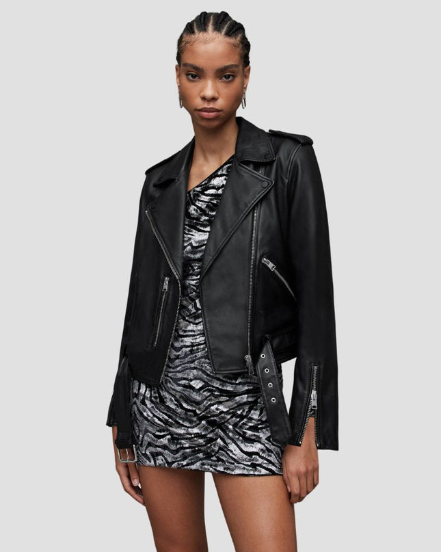Balfern Belted Hem Leather Biker Jacket