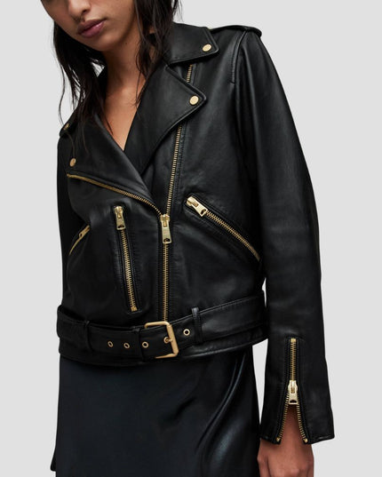 Balfern Belted Hem Leather Biker Jacket